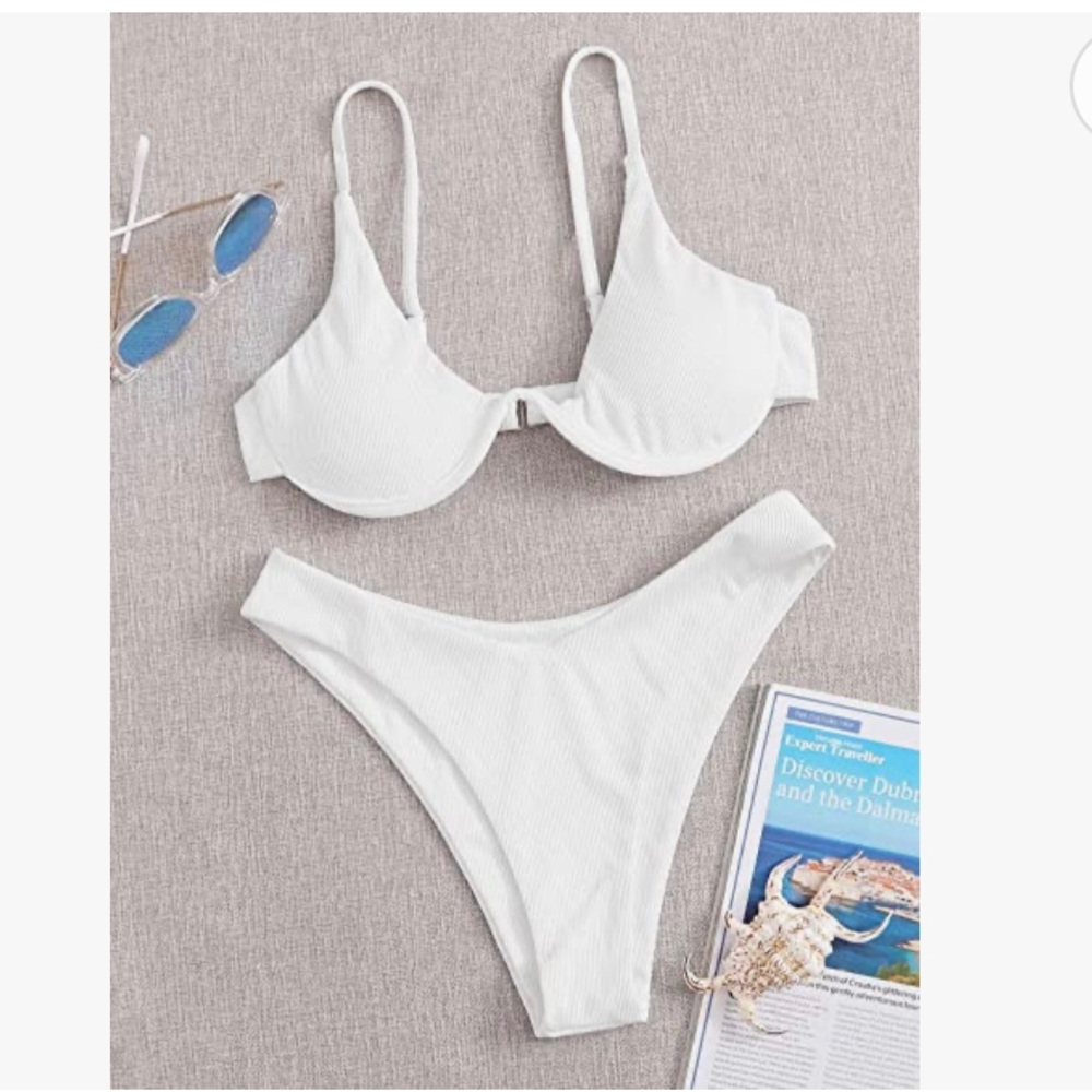 Verdusa White Underwire Top High Leg Ribbed Bikini